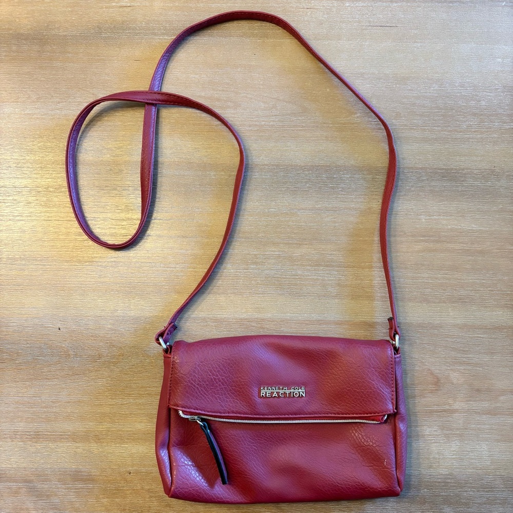 Kenneth Cole Reaction Dark Red Vegan Leather Crossbody Bag